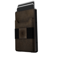 Groove Wallet Go™ - Brown Leather Go on Gun Metal Wallet View 1